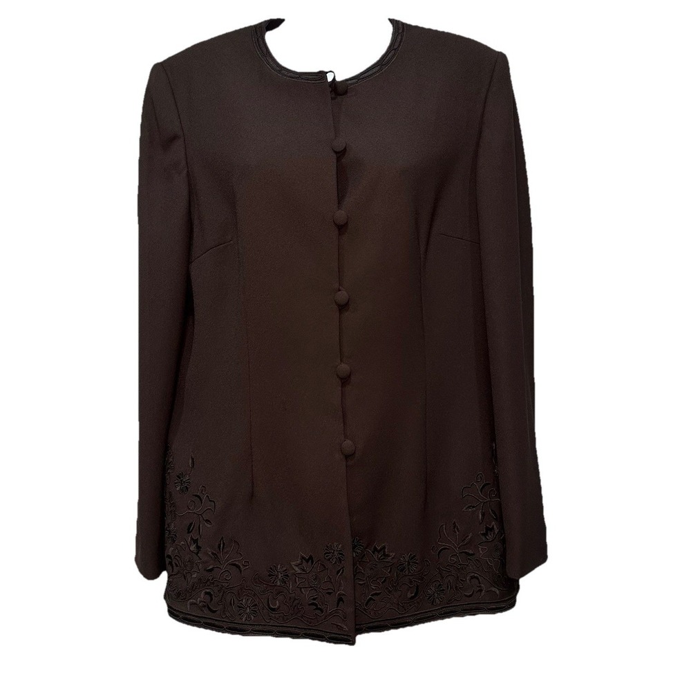 John Meyer Blazer Womens Sze12 Brown Single Breast Embroidered Lining Button Up